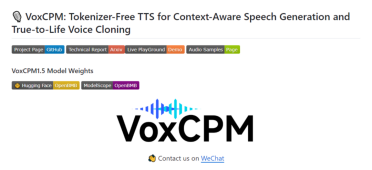 VoxCPM1.5：面壁智能开源的Tokenizer-Free TTS模型，高拟真语音合成新突破