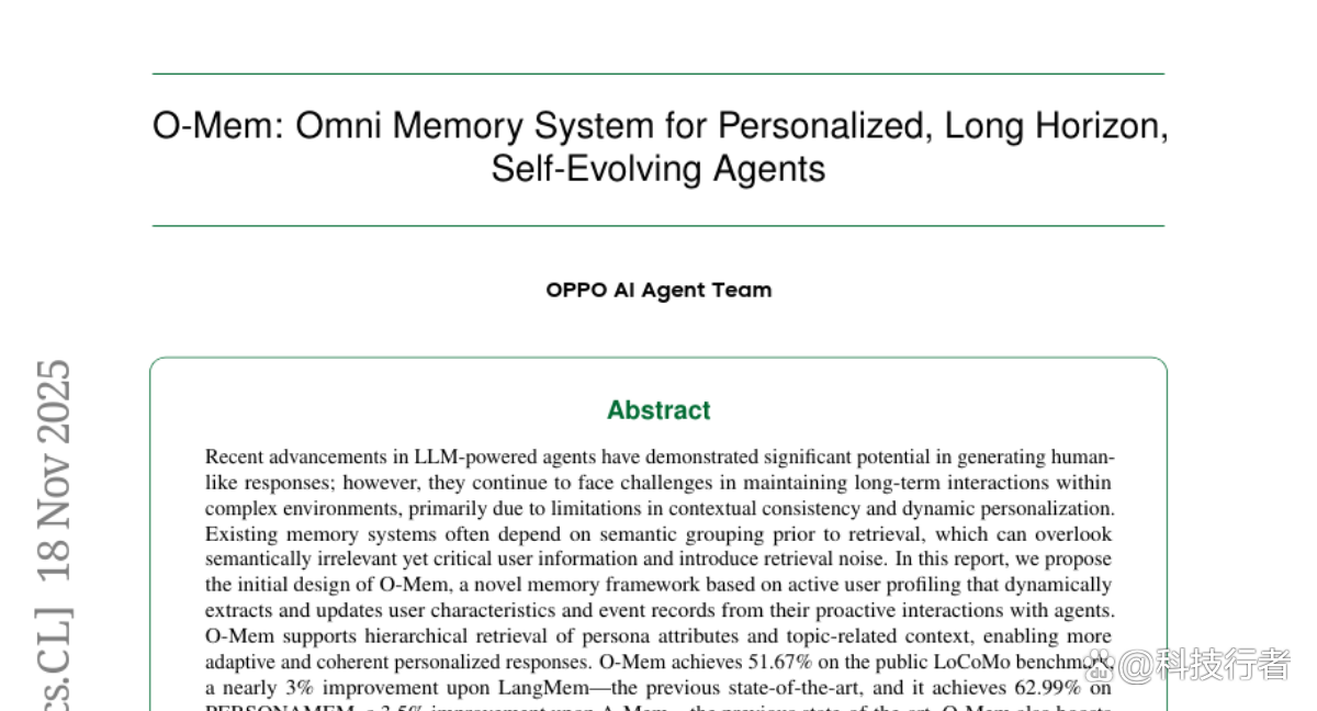 OPPO AI团队发布O-Mem：让AI助手拥有真正的“记忆”