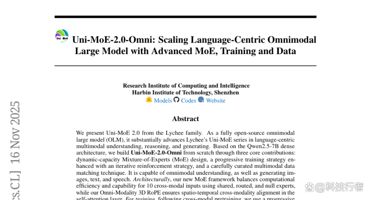 哈工大深圳研究院Uni-MoE-2.0-Omni：重新定义多模态AI边界