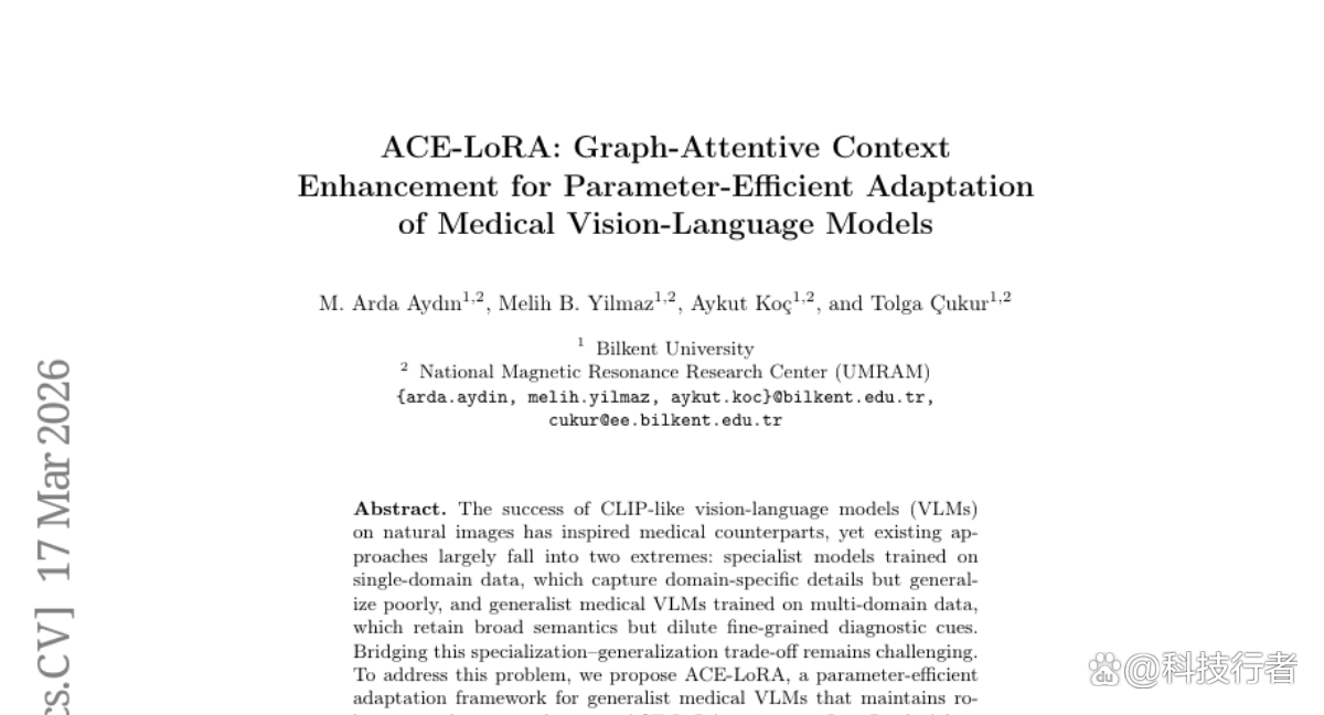 比尔肯特大学提出ACE-LoRA：让医疗AI既专业又全能的“万能钥匙”