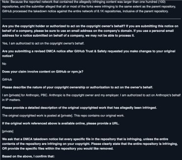 Anthropic 发送 DMCA 通知，大规模下架 8100 个源码仓库
