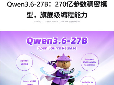 阿里千问没完了！Qwen3.6-27B又来，开源且击败大15倍的前代模型