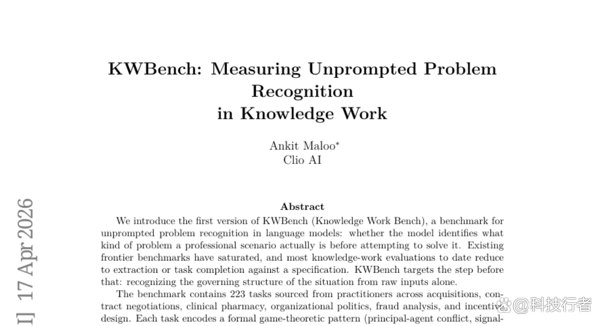 Clio AI发布KWBench：揭示顶尖AI专业问题理解率不足三成突破