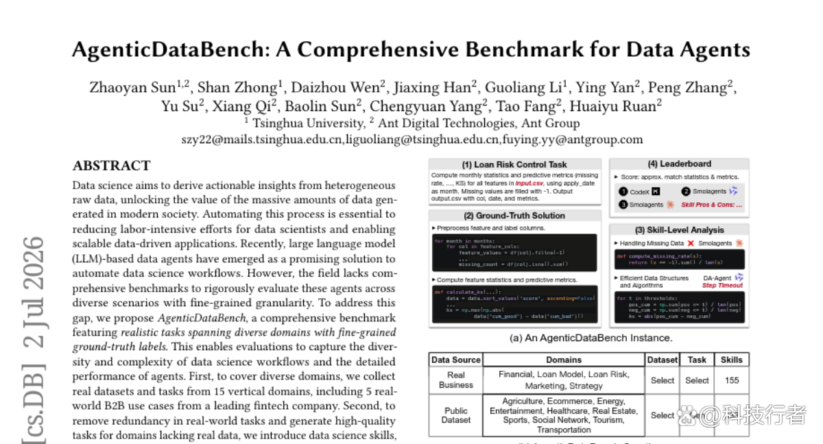 清华大学与蚂蚁集团联合打造“数据科学AI考官”AgenticDataBench