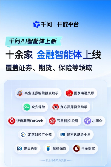 千问开放平台再上新10+金融服务智能体，证券、基金、期货、保险一个入口直连